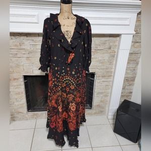 Free People Talsey ruffled Maxi Dress in black‎ combo size small